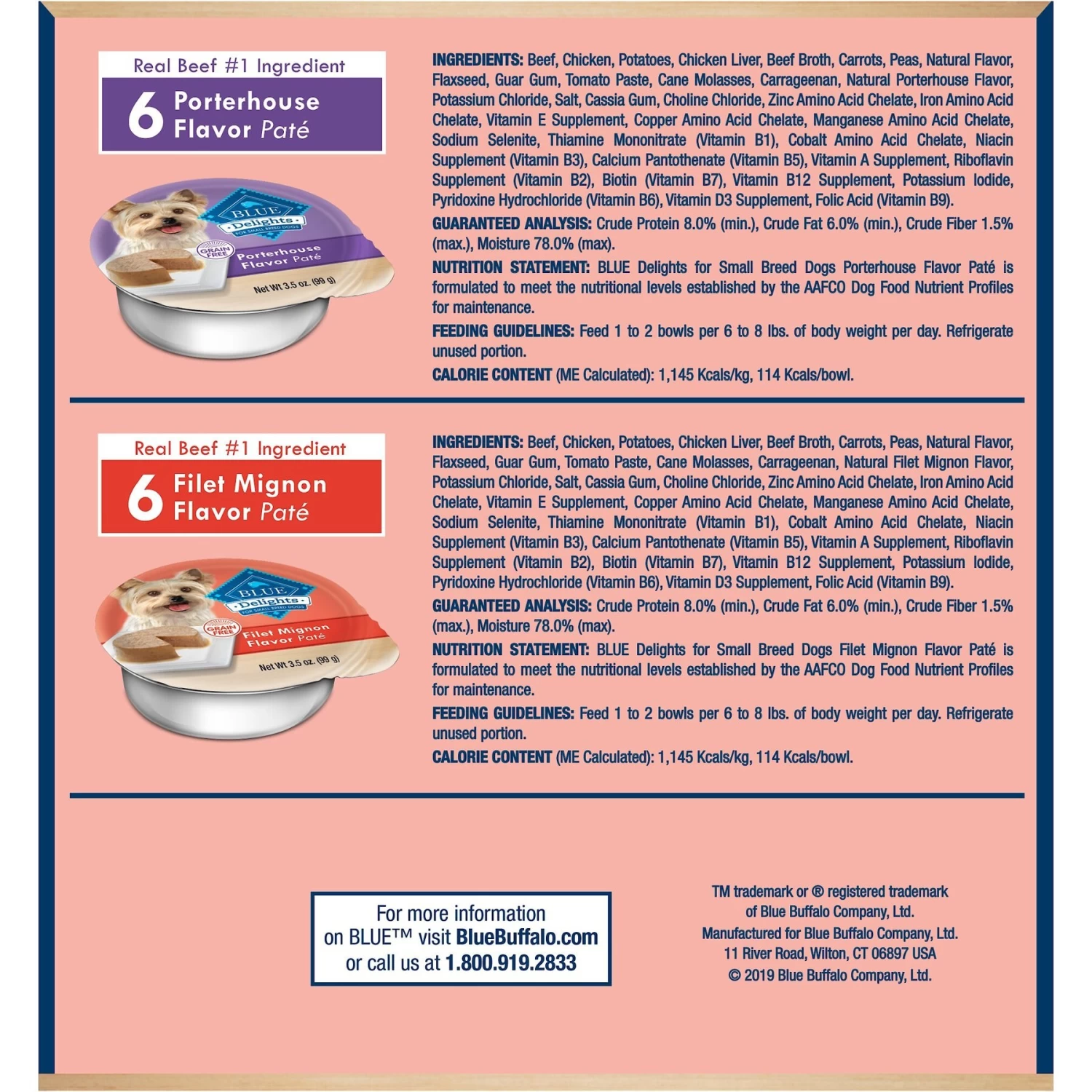 Blue Buffalo Divine Delights Pate Small Breed Variety Pack Filet Mignon & Porterhouse Flavor Dog Food Trays, 3.5-oz Tray, Case Of 12 - Image 2