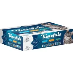 Blue Buffalo Tastefuls Chicken, Turkey & Chicken & Ocean Fish & Tuna Entrées Variety Pack Pate Wet Cat Food, 5.5-oz Can, Case Of 12