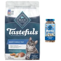 Blue Buffalo Tastefuls Chicken Indoor Natural Adult Dry Cat Food & Blue Buffalo Bursts With Paw-Licken Chicken Cat Treats