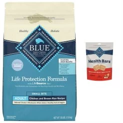 Blue Buffalo Life Protection Formula Small Bite Adult Chicken & Brown Rice Recipe Dry Dog Food & Blue Buffalo Health Bars Baked With Bacon, Egg & Cheese Dog Treats