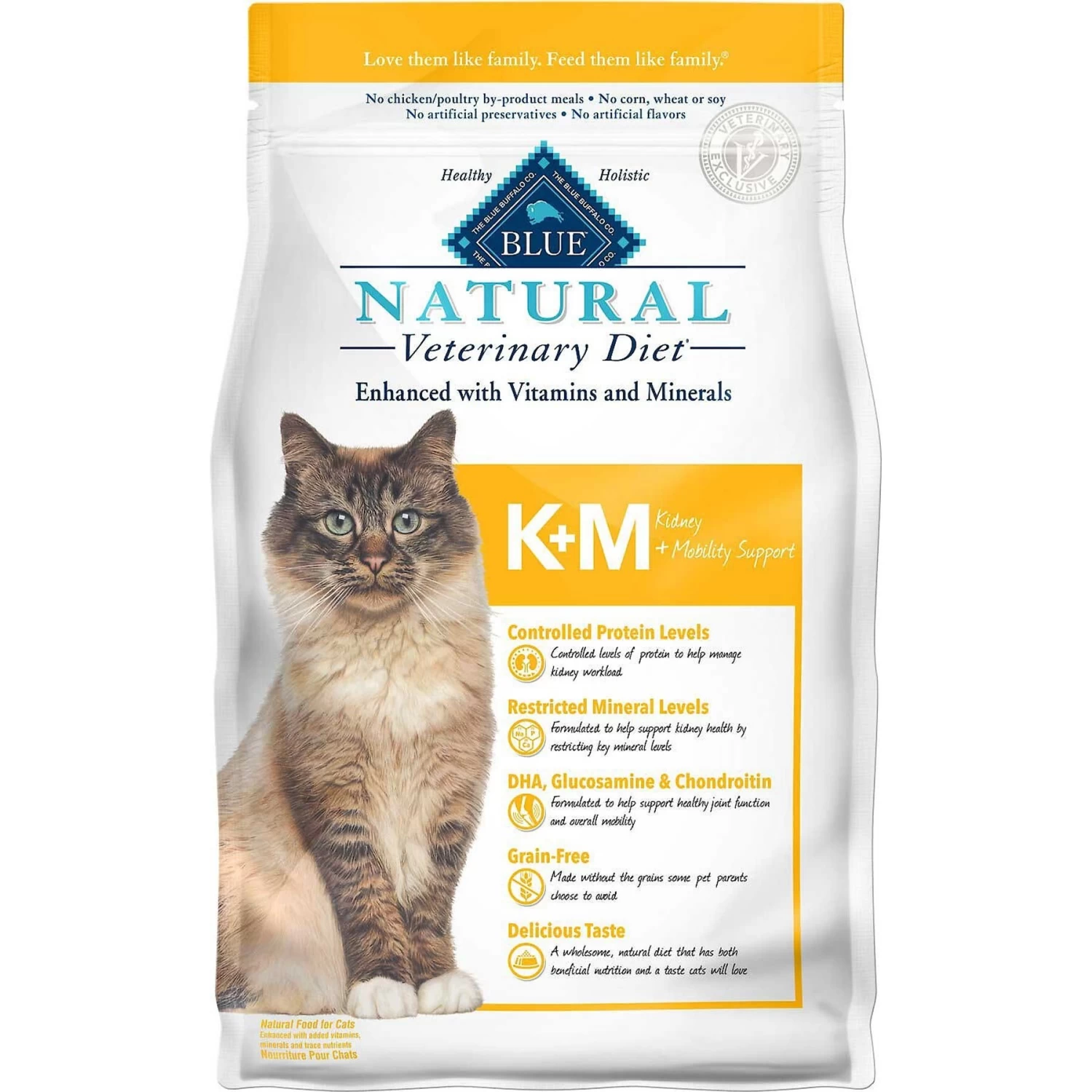 Blue Buffalo Natural Veterinary Diet K+M Kidney + Mobility Support Grain-Free Dry Cat Food & Blue Buffalo Natural Veterinary Diet K+M Kidney + Mobility Support Grain-Free Wet Cat Food - Image 2