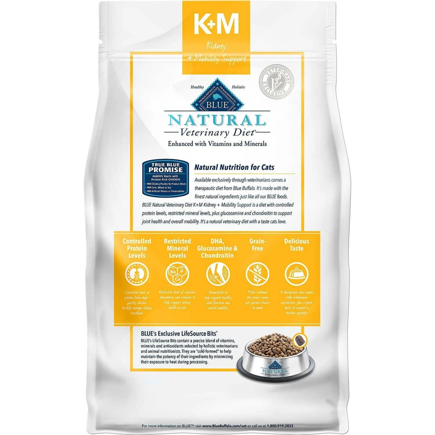 Blue Buffalo Natural Veterinary Diet K+M Kidney + Mobility Support Grain-Free Dry Cat Food & Blue Buffalo Natural Veterinary Diet K+M Kidney + Mobility Support Grain-Free Wet Cat Food - Image 3