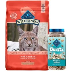 Blue Buffalo Wilderness Indoor Hairball & Weight Control Chicken Recipe Grain-Free Dry Cat Food & Blue Buffalo Bursts With Savory Seafood Cat Treats