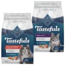 Blue Buffalo Tastefuls Natural Chicken Adult 7+ Dry Cat Food & Blue Buffalo Indoor Hairball & Weight Control Chicken & Brown Rice Recipe Adult Dry Cat Food