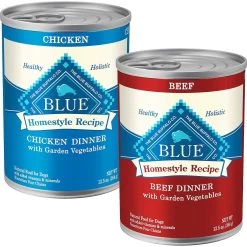 Blue Buffalo Homestyle Recipe Chicken Dinner With Garden Vegetables & Brown Rice Canned Dog Food & Blue Buffalo Homestyle Recipe Beef Dinner With Garden Vegetables & Sweet Potatoes Canned Dog Food