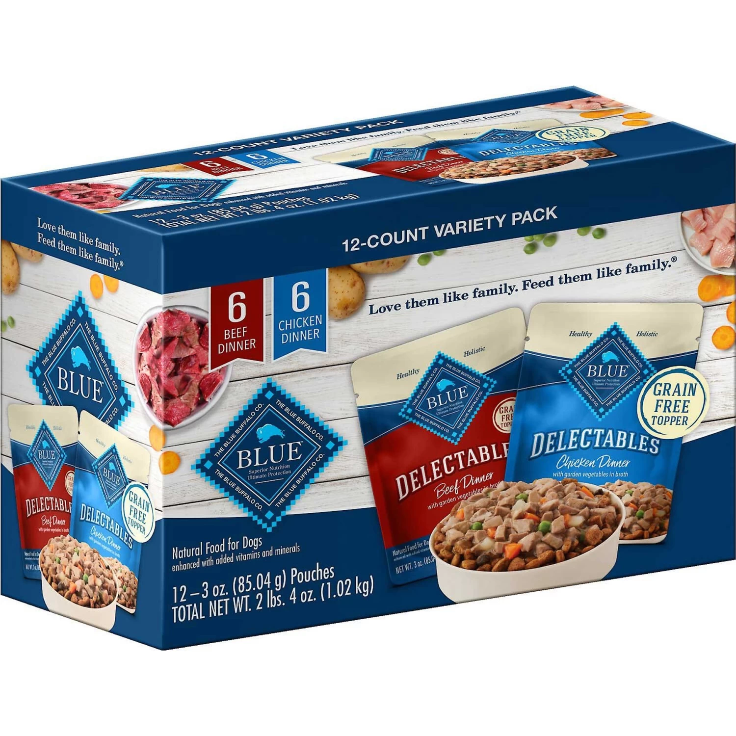 Blue Buffalo Delectables Chicken & Beef Dinner Variety Pack Grain-Free Wet Dog Food Topper, 3-oz Pouches, Case Of 12 & Blue Buffalo Freedom Adult Chicken Recipe Grain-Free Dry Dog Food - Image 2