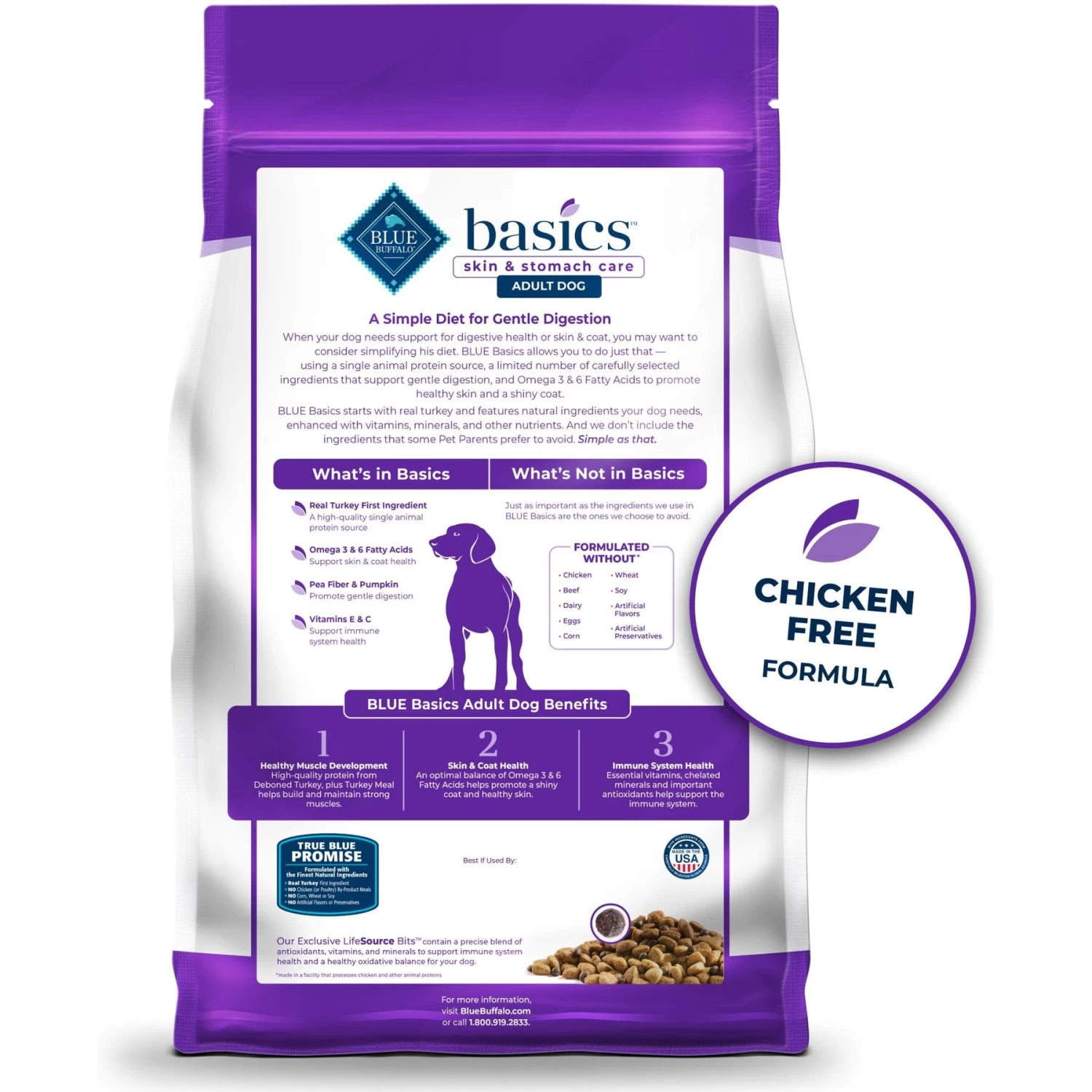 Blue Buffalo Basics Skin & Stomach Care Turkey & Potato Recipe Adult Dry Dog Food - Image 2