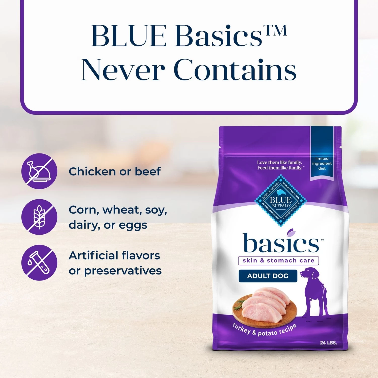 Blue Buffalo Basics Skin & Stomach Care Turkey & Potato Recipe Adult Dry Dog Food - Image 6