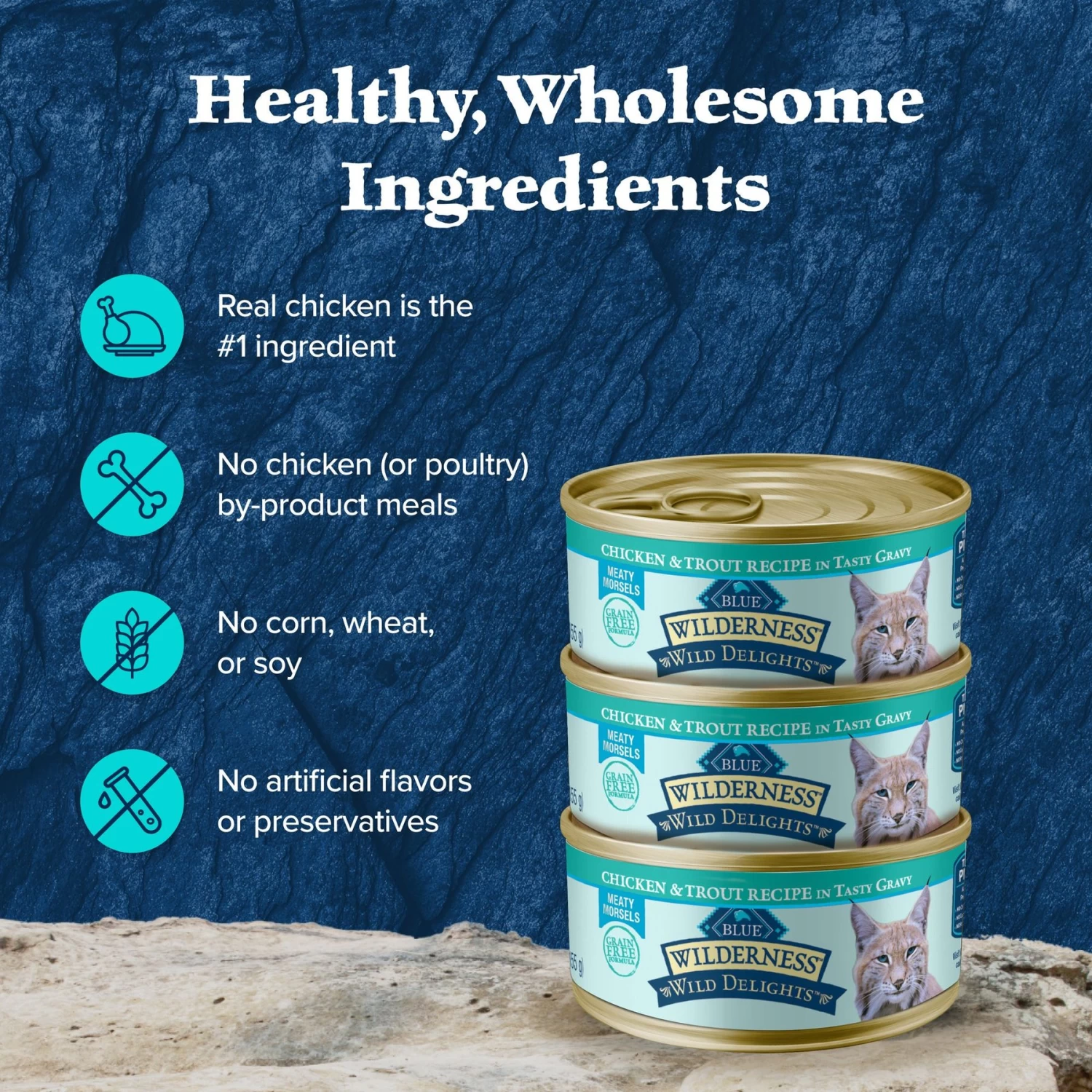Blue Buffalo Wilderness Wild Delights Chicken & Trout In Tasty Gravy Grain-Free Canned Cat Food - Image 6