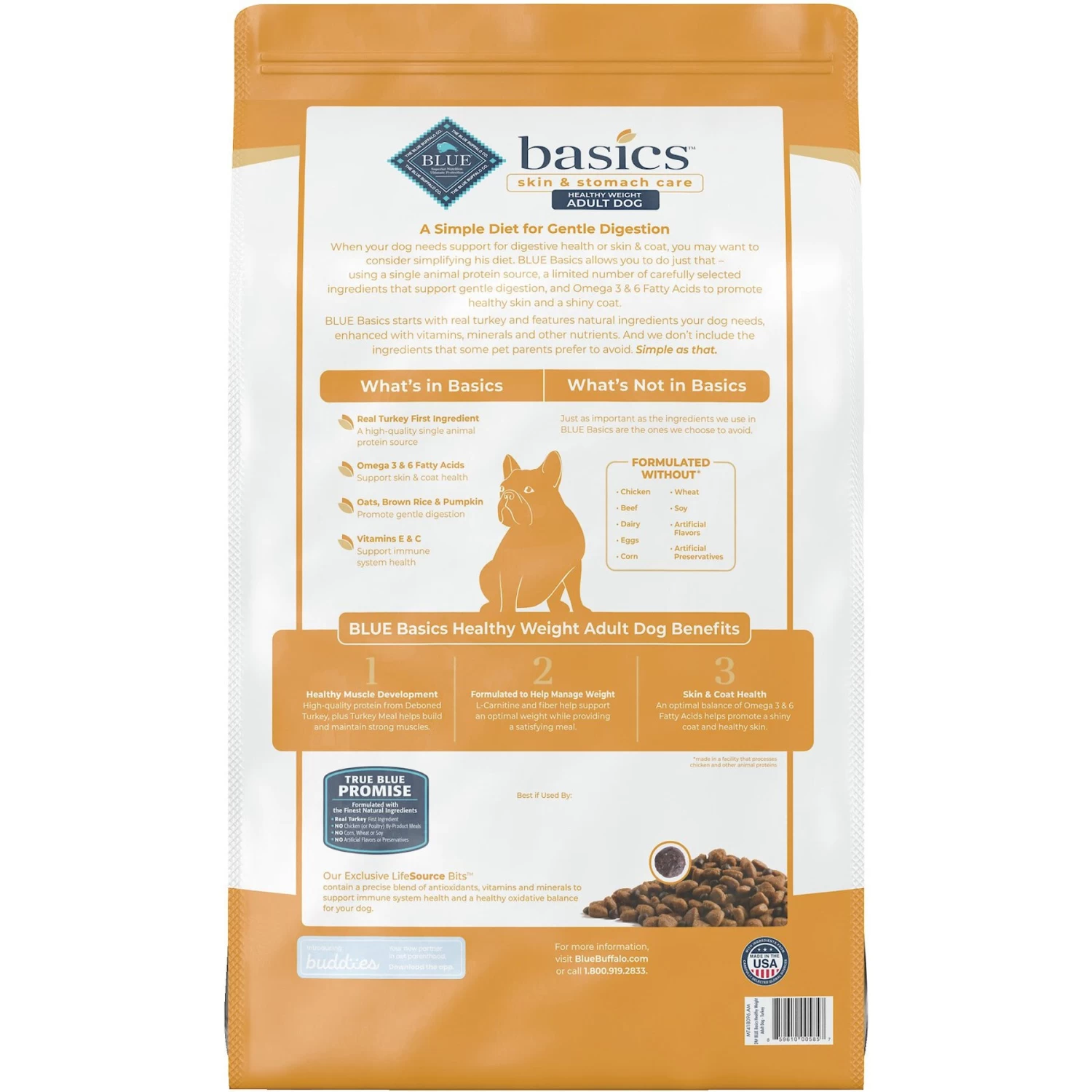 Blue Buffalo Basics Skin & Stomach Care Healthy Weight Turkey & Potato Recipe Adult Dry Dog Food - Image 3