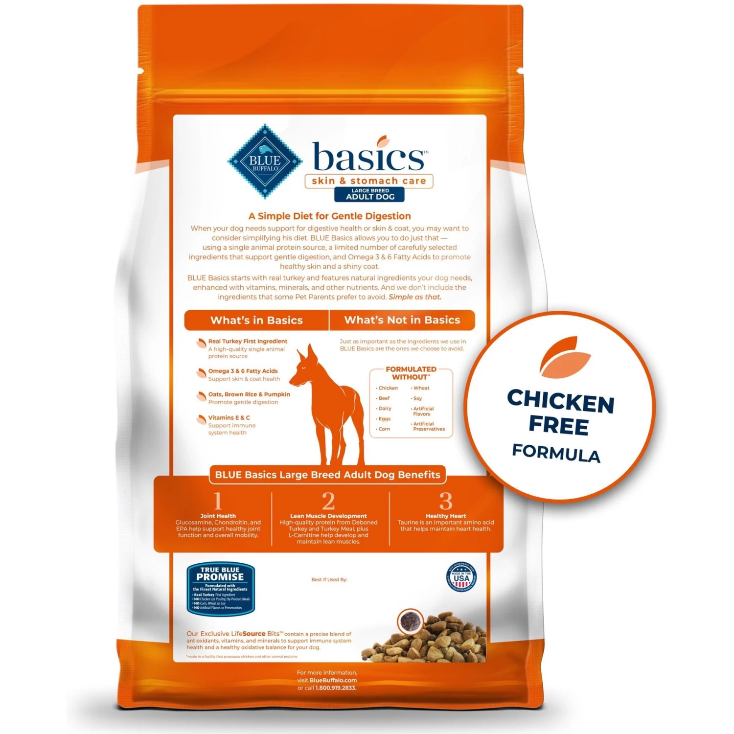 Blue Buffalo Basics Skin & Stomach Care Turkey & Potato Recipe Large Breed Adult Dry Dog Food - Image 2