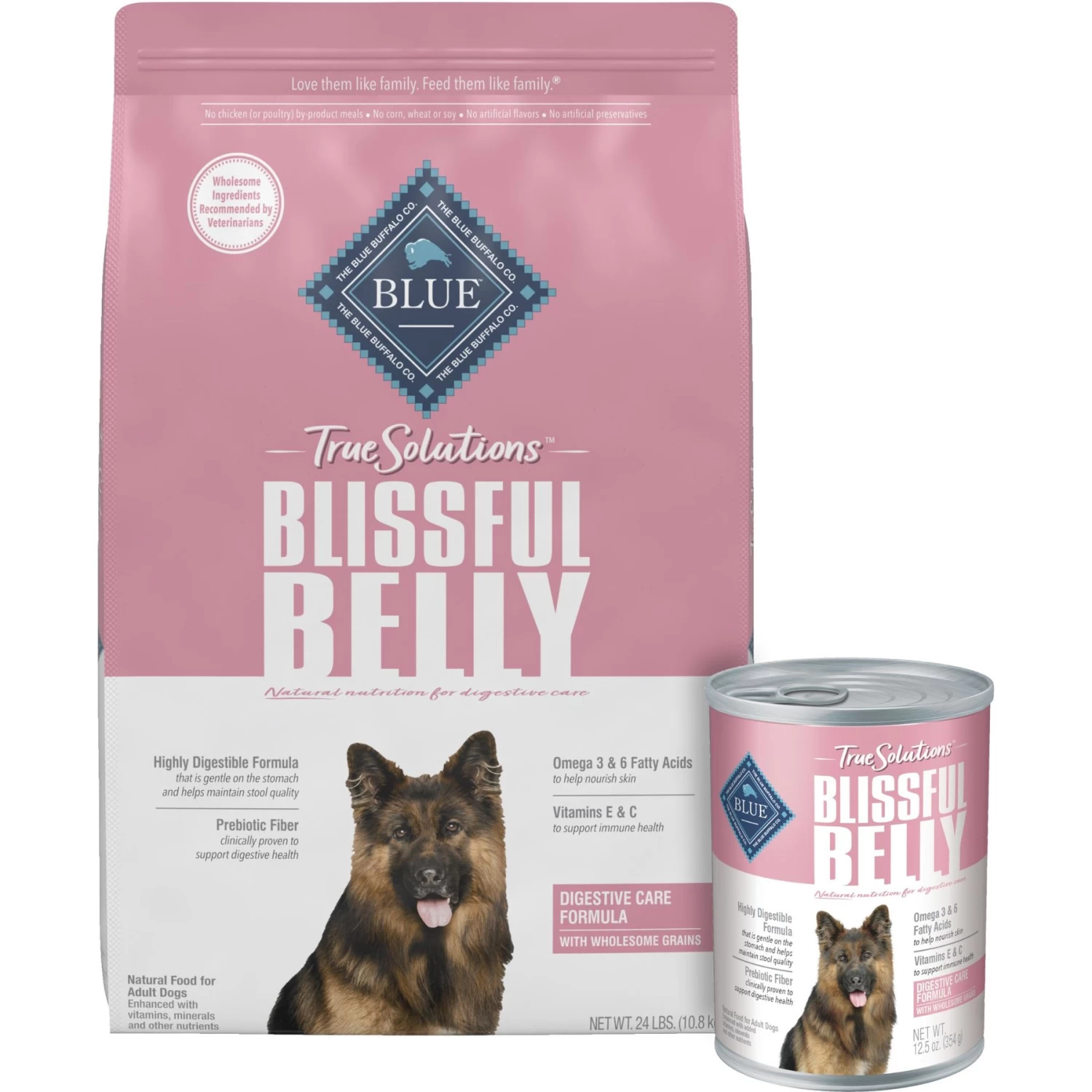 Blue Buffalo True Solutions Blissful Belly Digestive Care Formula Dry Dog Food & Blue Buffalo True Solutions Blissful Belly Digestive Care Formula Wet Dog Food