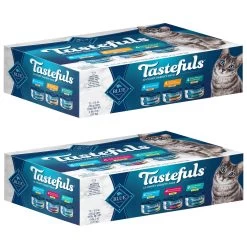 Blue Buffalo Tastefuls Chicken, Turkey & Chicken & Ocean Fish & Tuna Entrées Variety Pack Pate Wet Cat Food, 5.5-oz Can, Case Of 12 & Blue Buffalo Tastefuls Tuna, Chicken, Fish & Shrimp Entrées Variety Pack Flaked Wet Cat Food