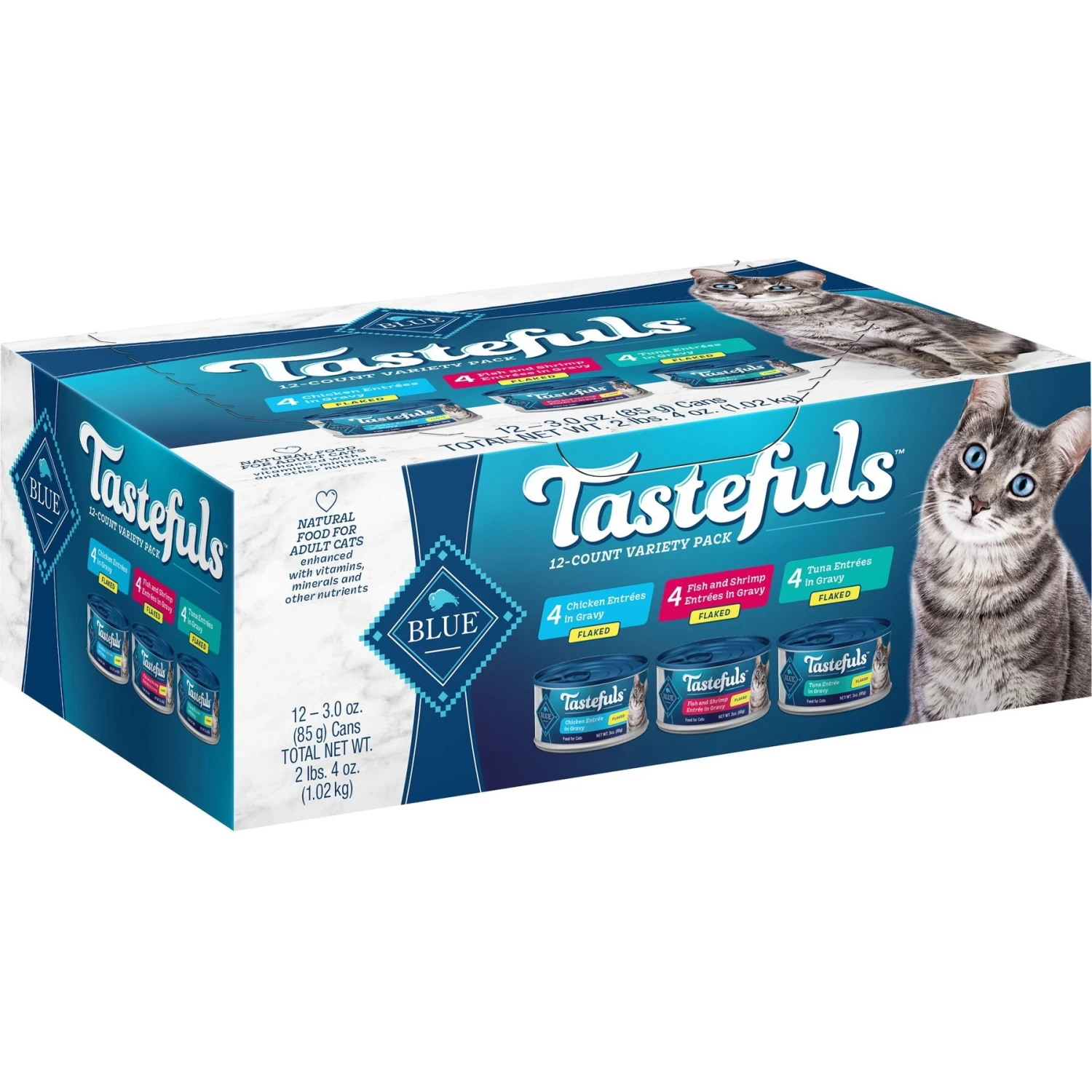 Blue Buffalo Tastefuls Salmon, Chicken, Ocean Fish & Tuna Entrées Variety Pack Pate Wet Cat Food, 3-oz Can, Case Of 12 & Blue Buffalo Tastefuls Tuna, Chicken, Fish & Shrimp Entrées Variety Pack Flaked Wet Cat Food - Image 6
