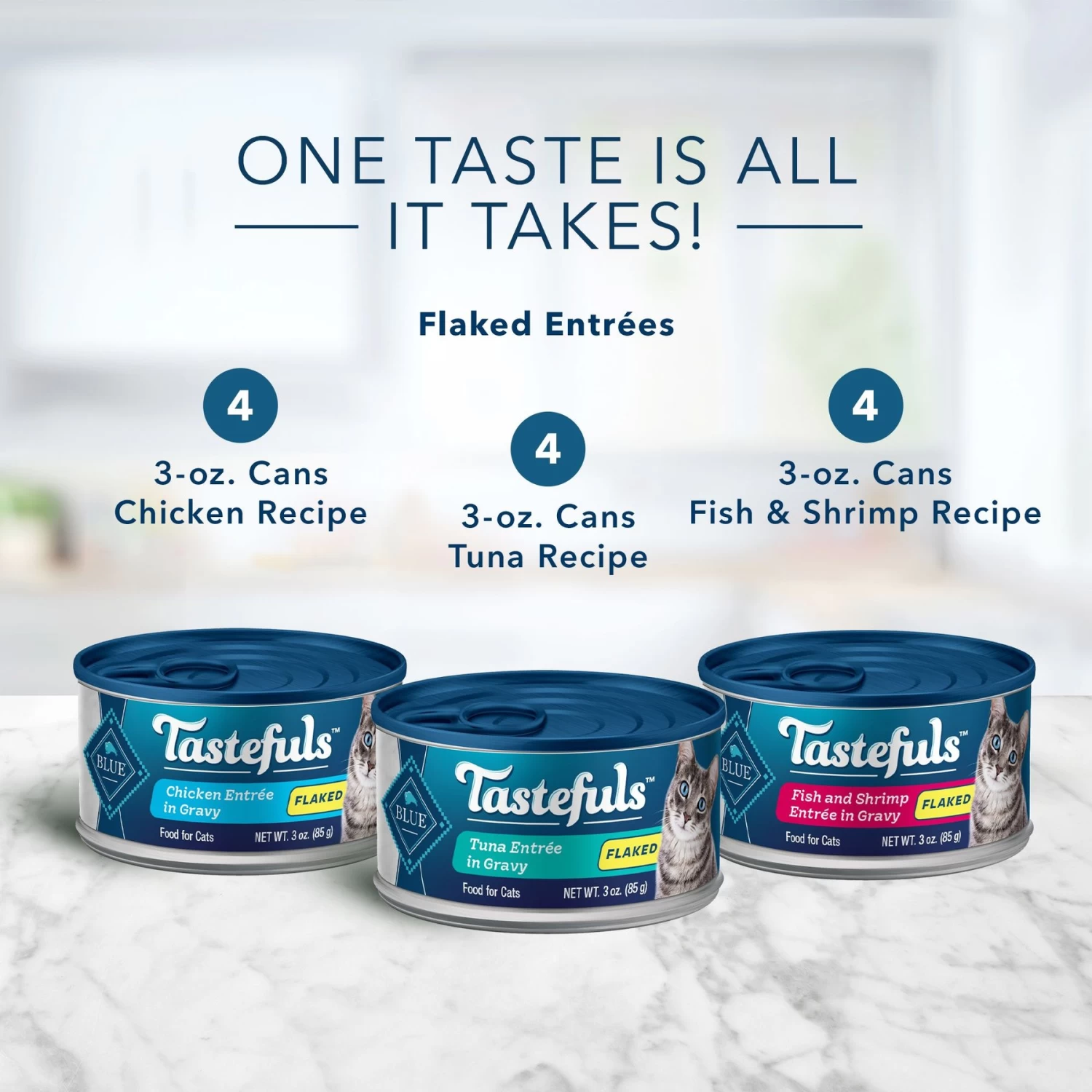 Blue Buffalo Tastefuls Salmon, Chicken, Ocean Fish & Tuna Entrées Variety Pack Pate Wet Cat Food, 3-oz Can, Case Of 12 & Blue Buffalo Tastefuls Tuna, Chicken, Fish & Shrimp Entrées Variety Pack Flaked Wet Cat Food - Image 8