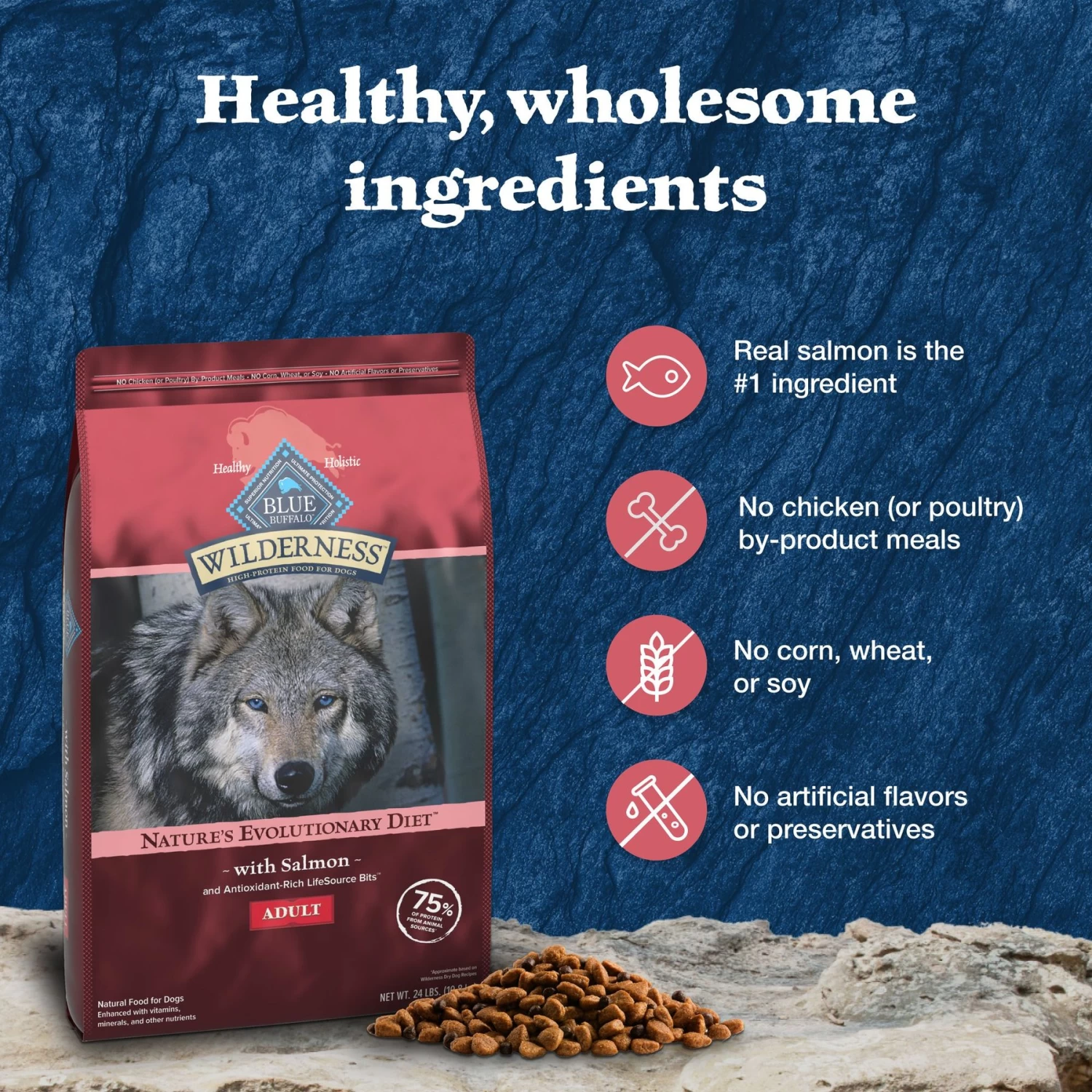 Blue Buffalo Wilderness Adult High Protein Natural Salmon & Wholesome Grains Dry Dog Food - Image 6