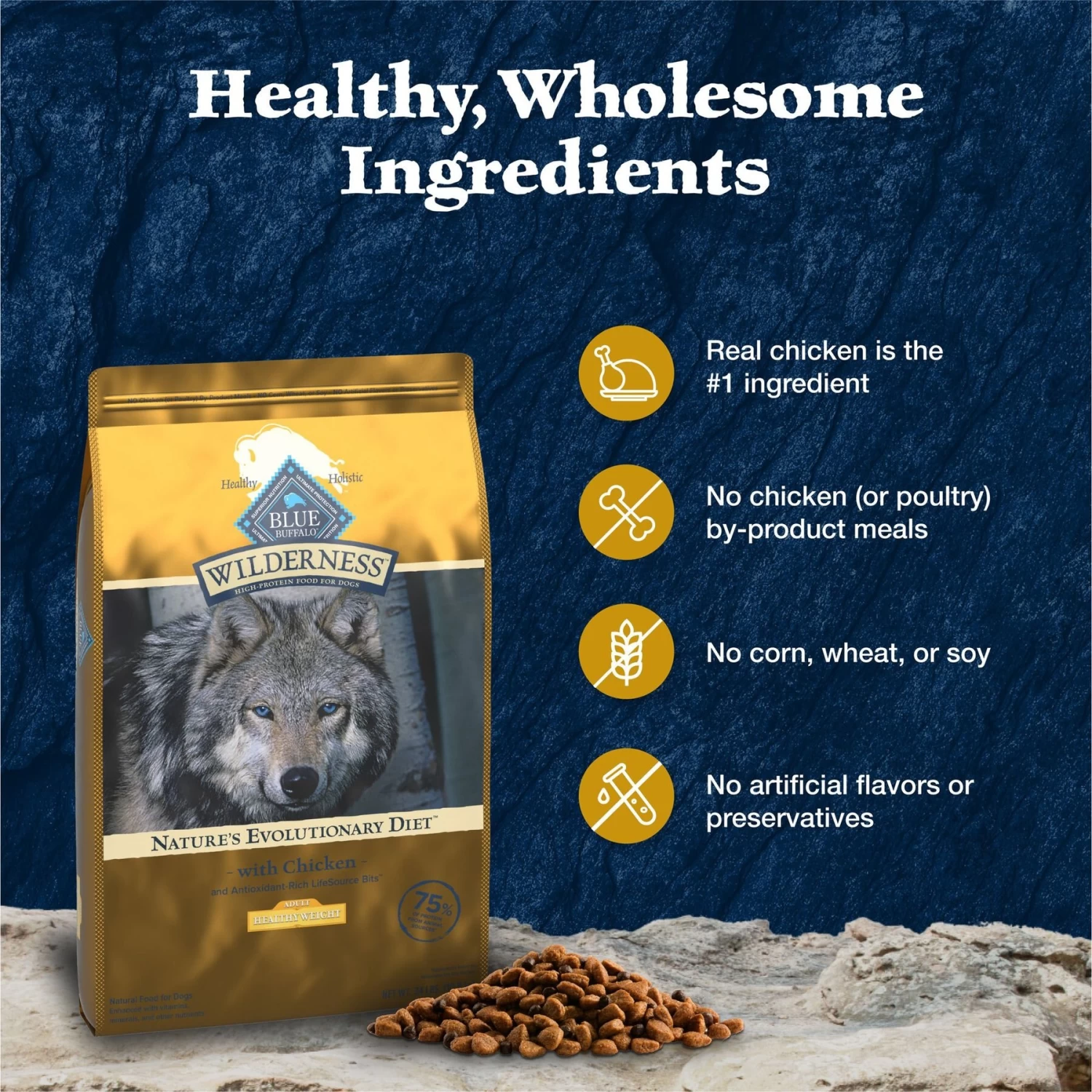Blue Buffalo Wilderness Healthy Weight Adult High Protein Natural Chicken & Wholesome Grains Dry Dog Food - Image 6