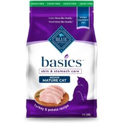Blue Buffalo Basics Skin & Stomach Care Grain-Free Formula Turkey & Potato Indoor Mature Dry Cat Food