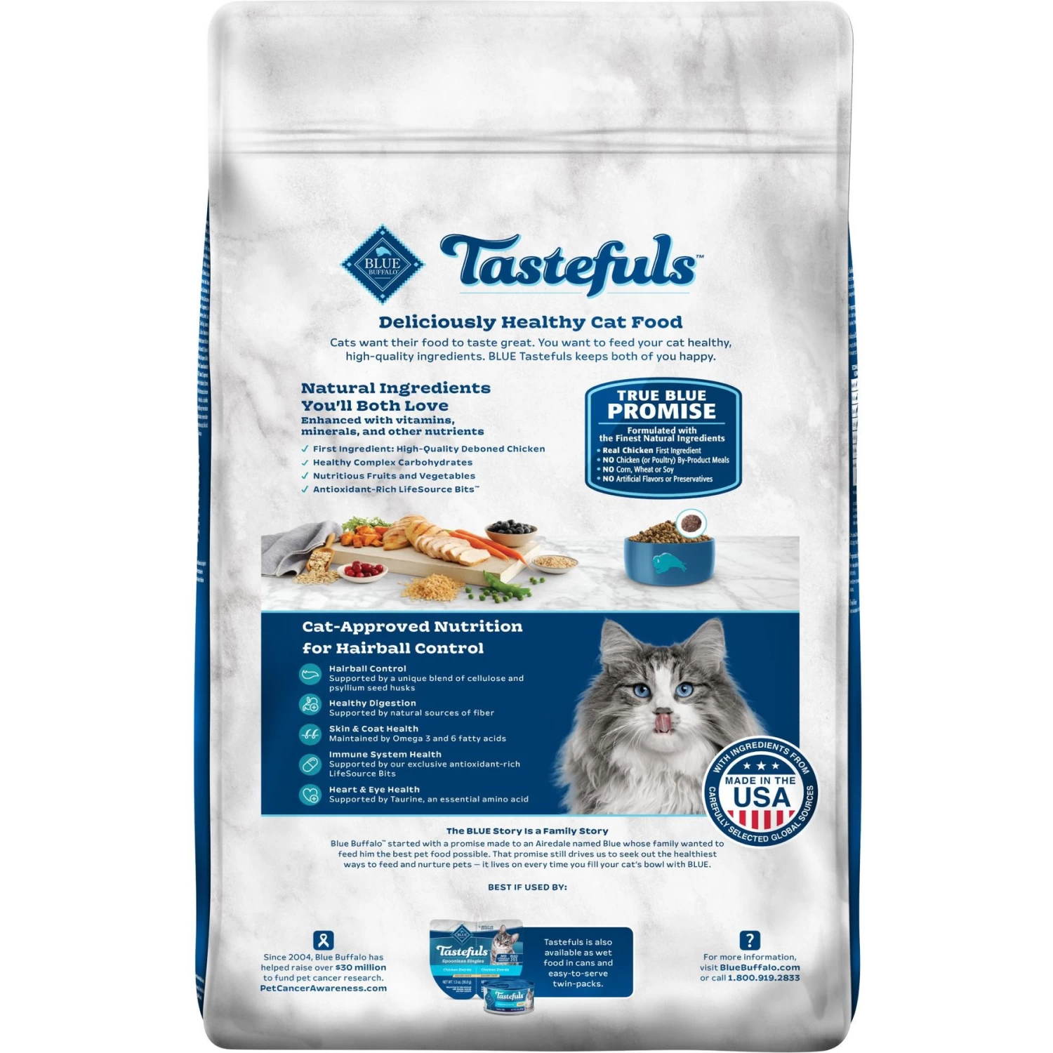Blue Buffalo Tastefuls Hairball Control Natural Chicken & Brown Rice Recipe Adult Dry Cat Food - Image 2