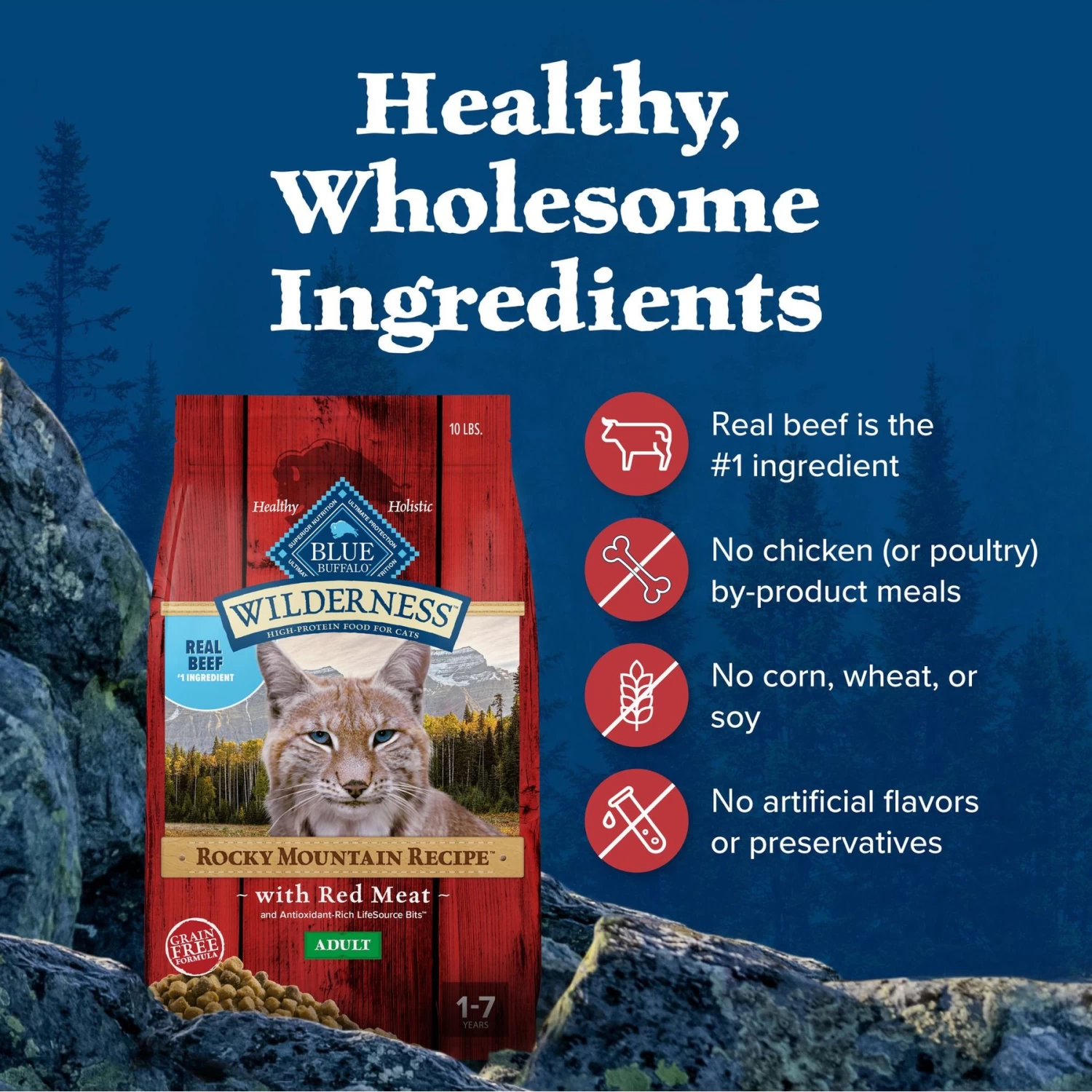 Blue Buffalo Wilderness Rocky Mountain Recipe With Red Meat Adult Grain-Free Dry Cat Food - Image 5