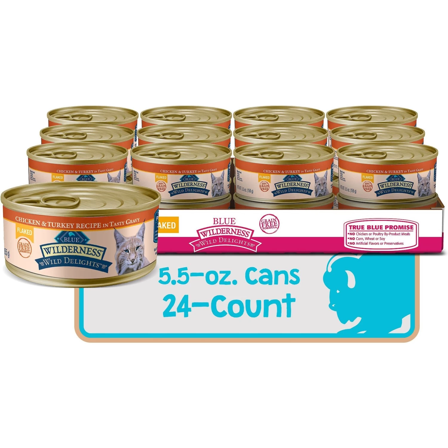 Blue Buffalo Wilderness Wild Delights Flaked Chicken & Turkey Grain-Free Canned Cat Food - Image 2