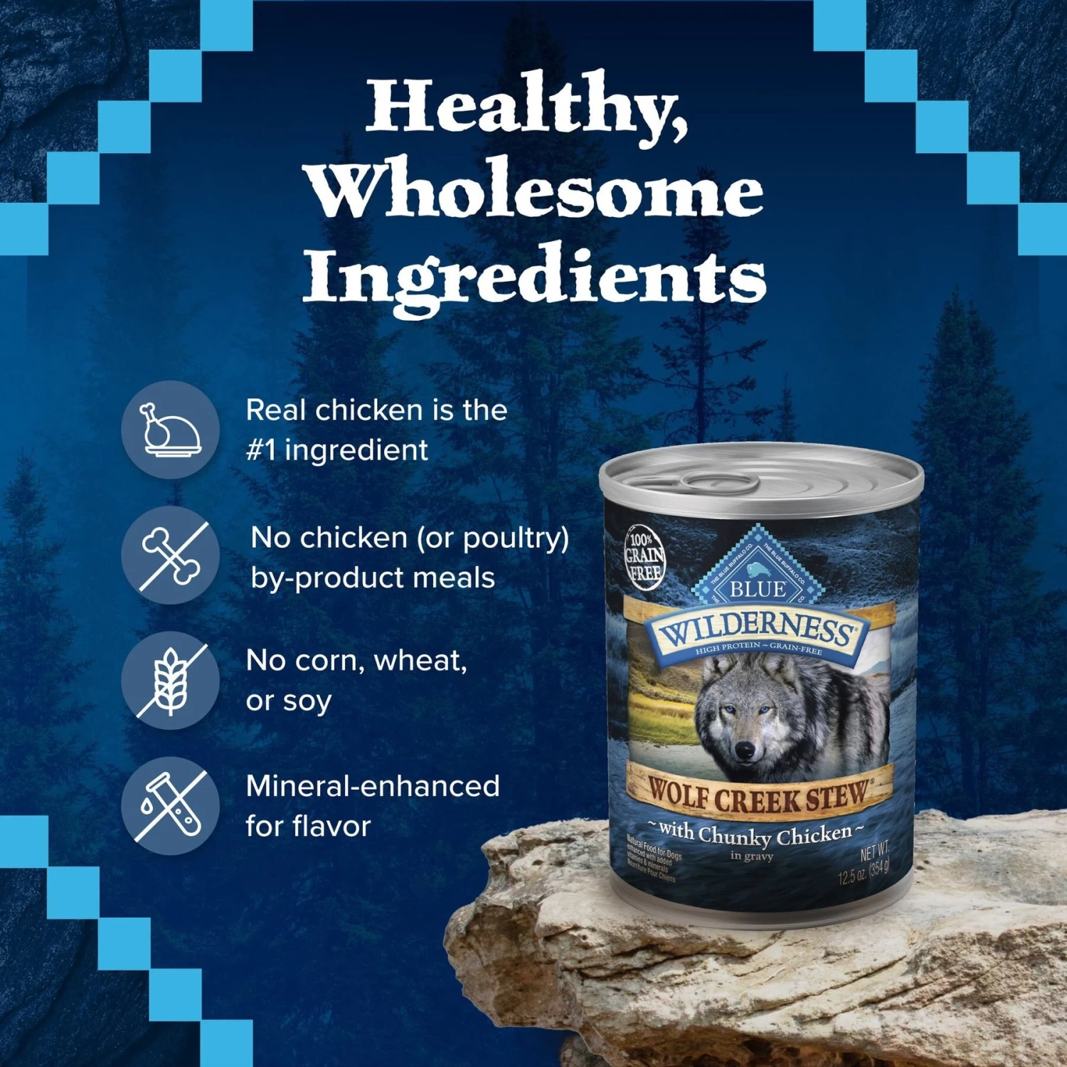 Blue Buffalo Wilderness Wolf Creek Stew Chunky Chicken Stew Grain-Free Adult Canned Dog Food - Image 6