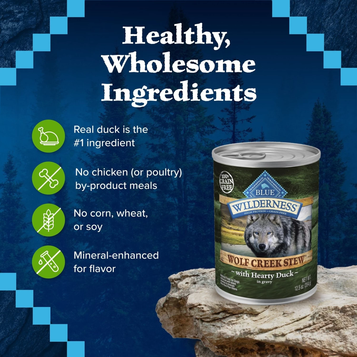 Blue Buffalo Wilderness Wolf Creek Stew Hearty Duck Stew Grain-Free Adult Canned Dog Food - Image 6