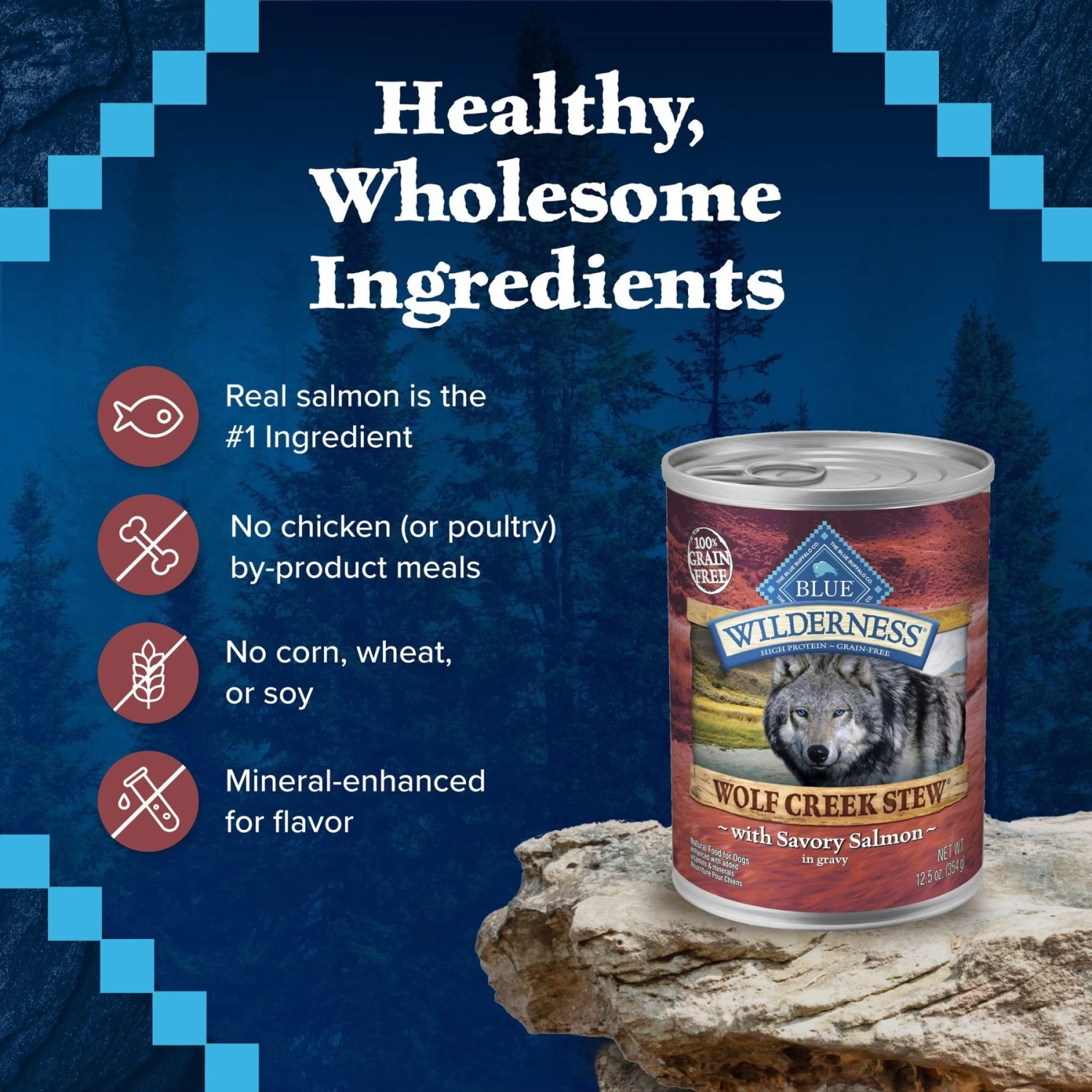 Blue Buffalo Wilderness Wolf Creek Stew Savory Salmon Stew Grain-Free Adult Canned Dog Food - Image 6