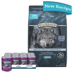 Blue Buffalo Wilderness Adult High Protein Natural Chicken & Wholesome Grains Dry Dog Food & Blue Buffalo Wilderness Beef & Chicken Grill Grain-Free Canned Dog Food