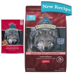 Blue Buffalo Wilderness Adult High Protein Natural Salmon & Wholesome Grains Dry Dog Food & Blue Buffalo Wilderness Trail Treats Grain-Free Salmon Biscuits Dog Treats