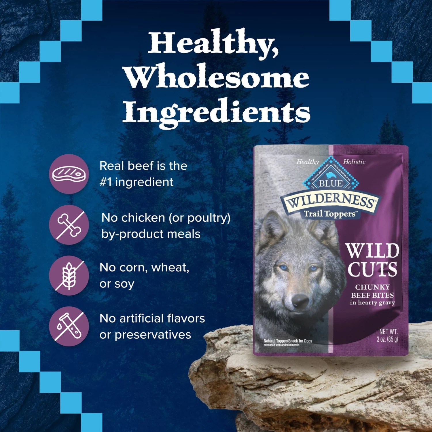Blue Buffalo Wilderness Trail Toppers Wild Cuts Chunky Beef Bites In Hearty Gravy Grain-Free Dog Food Topper - Image 6