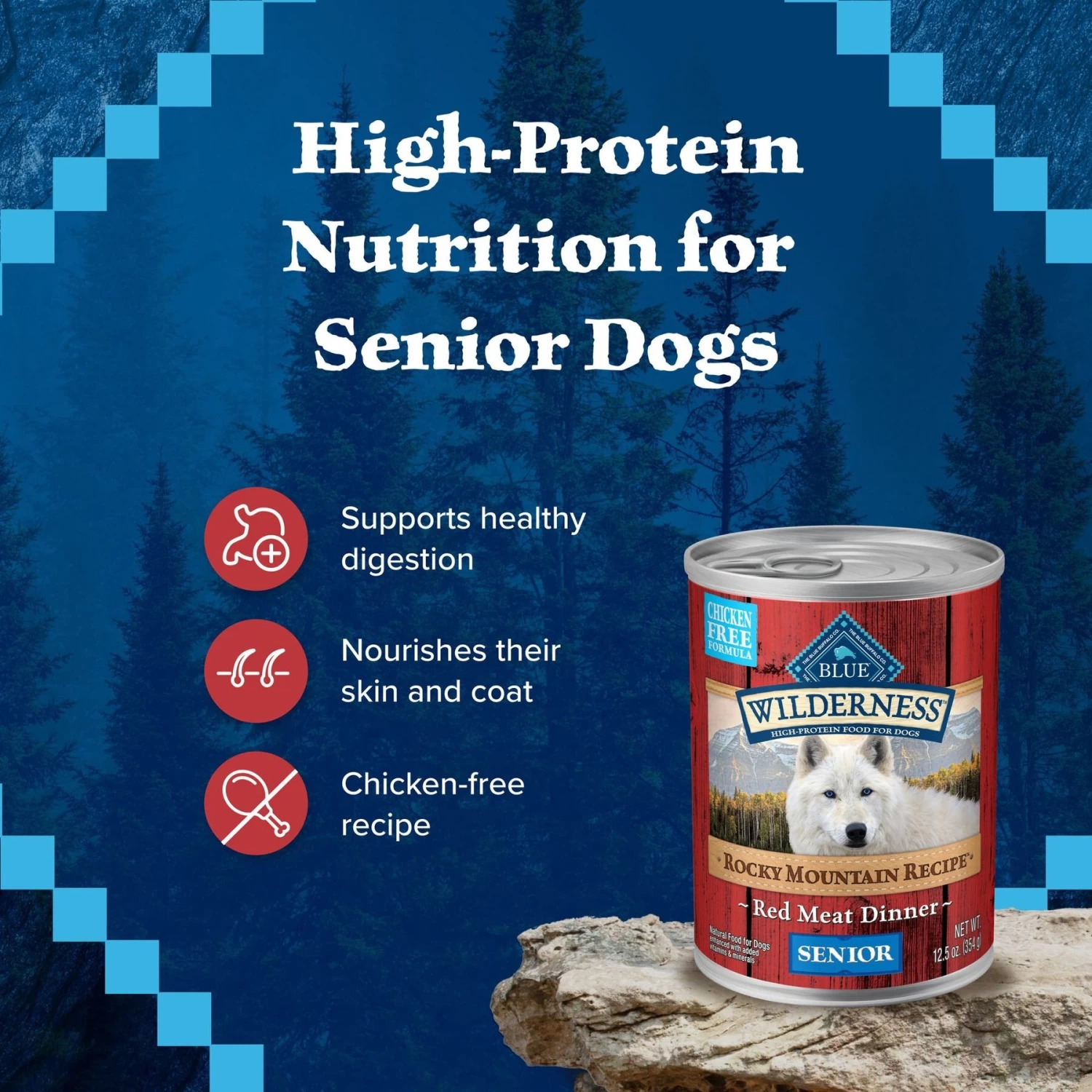 Blue Buffalo Wilderness Rocky Mountain Recipe Red Meat Dinner Senior Grain-Free Canned Dog Food - Image 4