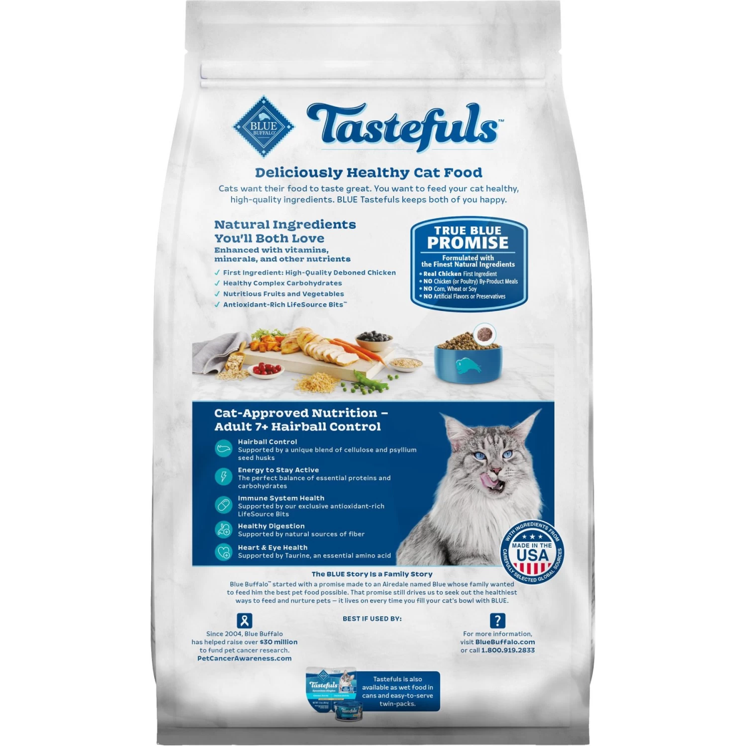 Blue Buffalo Tastefuls Hairball Control Natural Chicken & Brown Rice Recipe Adult 7+ Dry Cat Food - Image 2