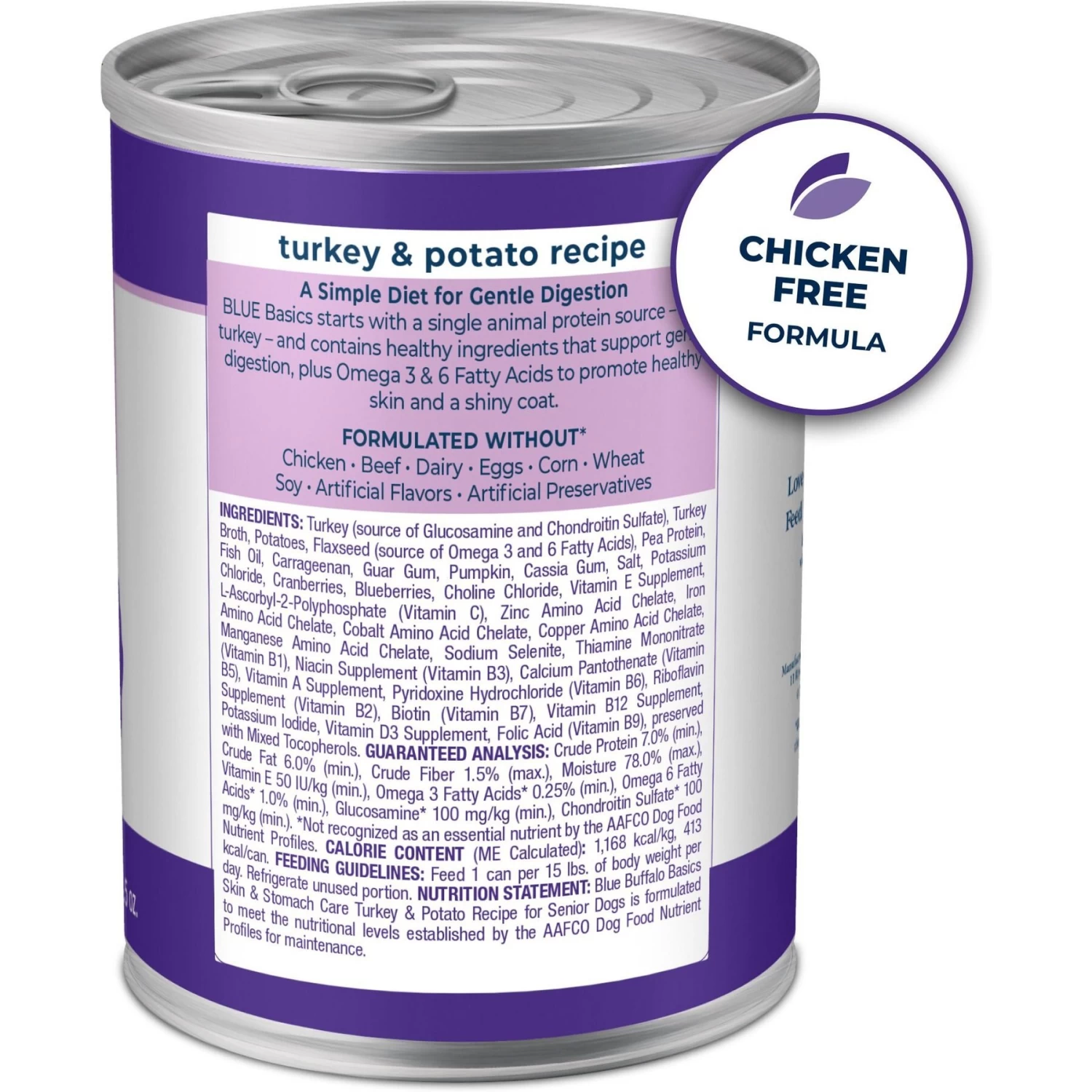 Blue Buffalo Basics Skin & Stomach Care Grain-Free Turkey & Potato Senior Canned Dog Food - Image 2