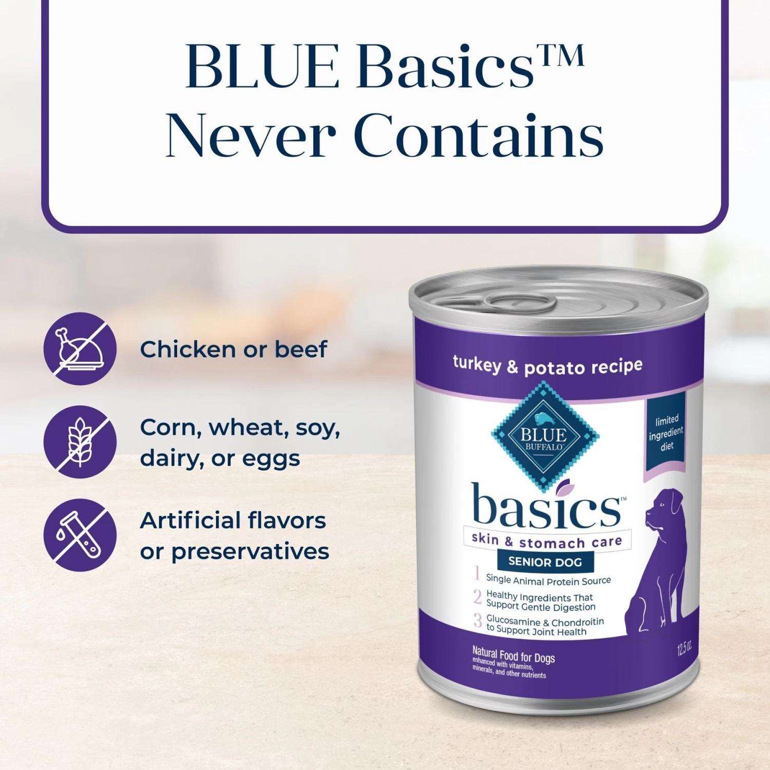 Blue Buffalo Basics Skin & Stomach Care Grain-Free Turkey & Potato Senior Canned Dog Food - Image 6