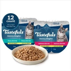 Blue Buffalo Tastefuls Savory Singles Salmon & Tuna Entree Variety Pack Adult Cuts In Gravy Wet Cat Food, 2.6-oz Twin Pack, Case Of 12