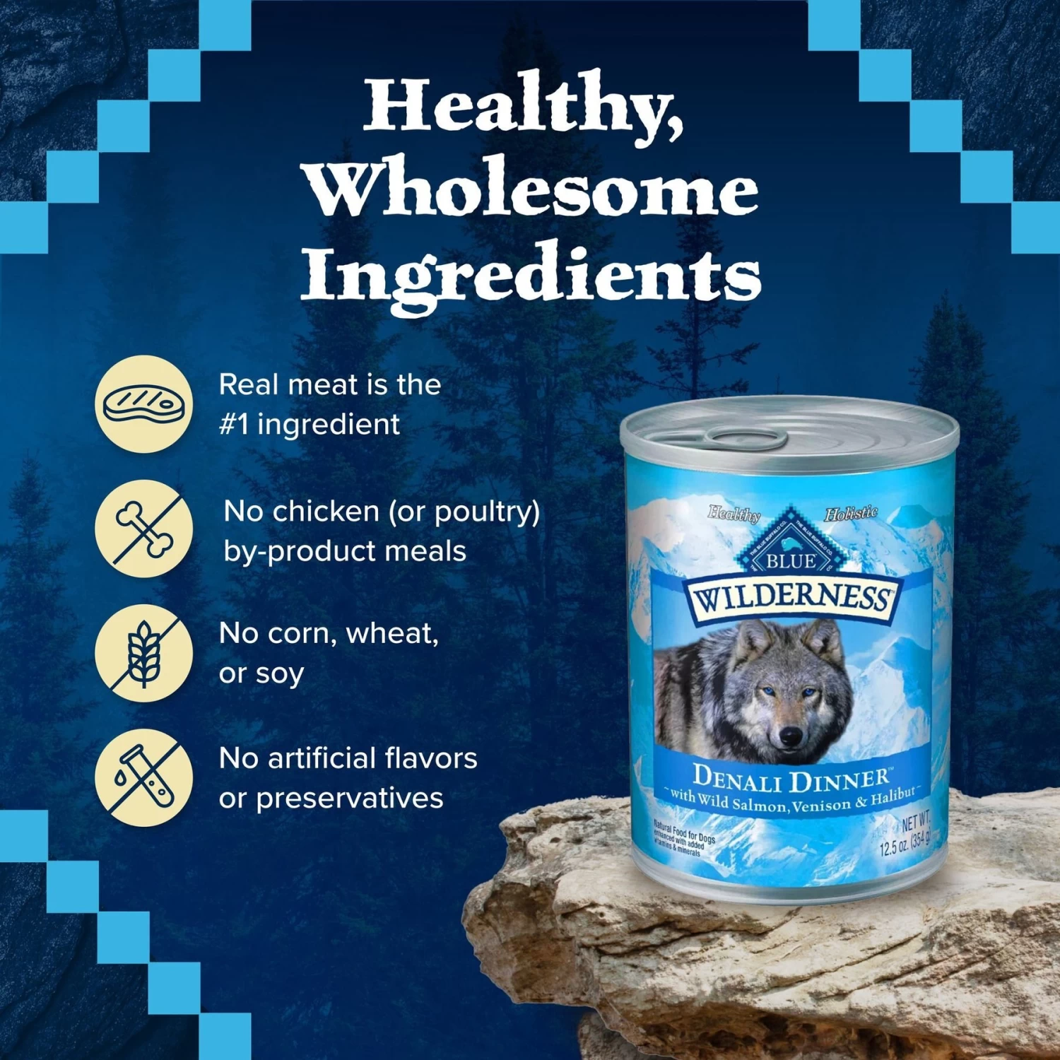 Blue Buffalo Wilderness Denali Dinner With Wild Salmon, Venison & Halibut Grain-Free Canned Dog Food - Image 5