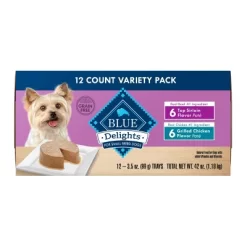 Blue Buffalo Delights Natural Adult Small Breed Wet Dog Food Cups Pate Style, Grilled Chicken & Top Sirloin Beef Flavor - 3.5oz/12ct