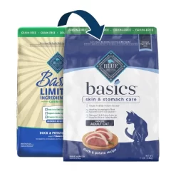 Blue Buffalo Basics Skin & Stomach Care Grain Free Natural Indoor With Duck & Potato Adult Dry Cat Food - 11lbs