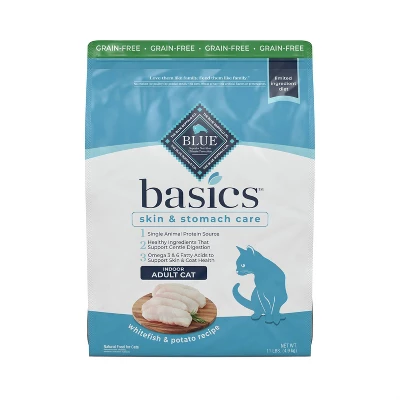 Blue Buffalo Basics Skin & Stomach Care Grain Free Natural Indoor With Fish & Potato Adult Dry Cat Food - 11lbs - Image 6