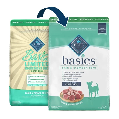 Blue Buffalo Basics Skin & Stomach Care Grain Free Natural Lamb & Potato Recipe Small Breed Dry Dog Food - 11lbs