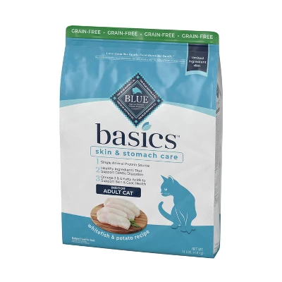 Blue Buffalo Basics Skin & Stomach Care Grain Free Natural Indoor With Fish & Potato Adult Dry Cat Food - 11lbs - Image 7